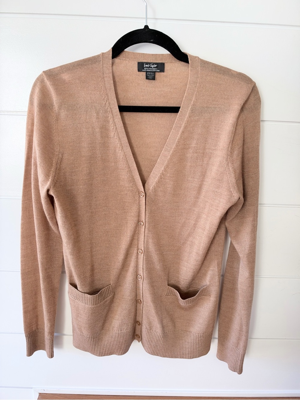 Lord & Taylor Taupe V-Neck Button Cardigan